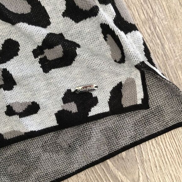 Calvin Klein Leopard Print Cowl Neck Gray Long Sleeve Sweater Top Womens Sz XL - Picture 4 of 10